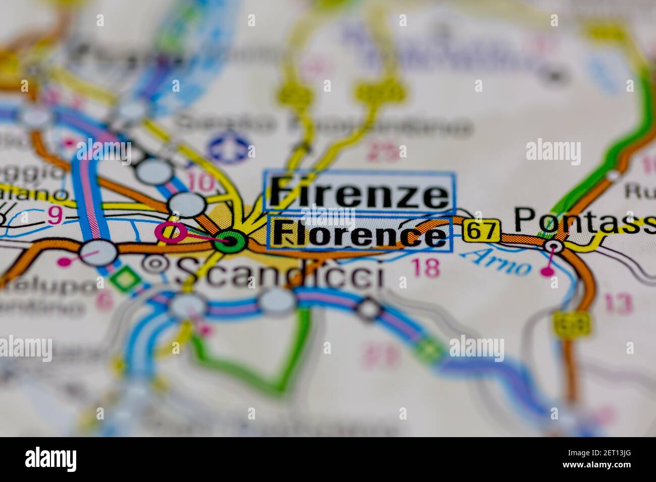 Florencia se muestra en un mapa de carreteras o mapa geográfico Foto de stock