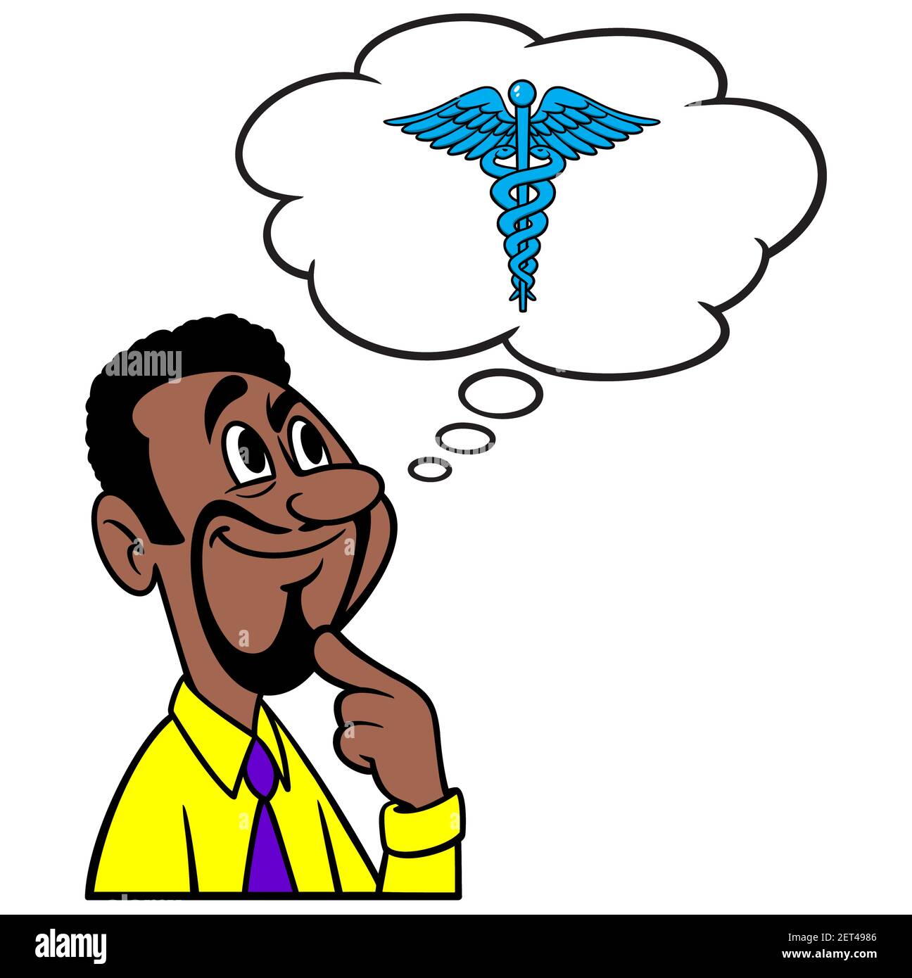 Hombre pensando en el Seguro de Salud - una ilustración de dibujos animados  de un hombre pensando en obtener el Seguro de Salud Imagen Vector de stock  - Alamy