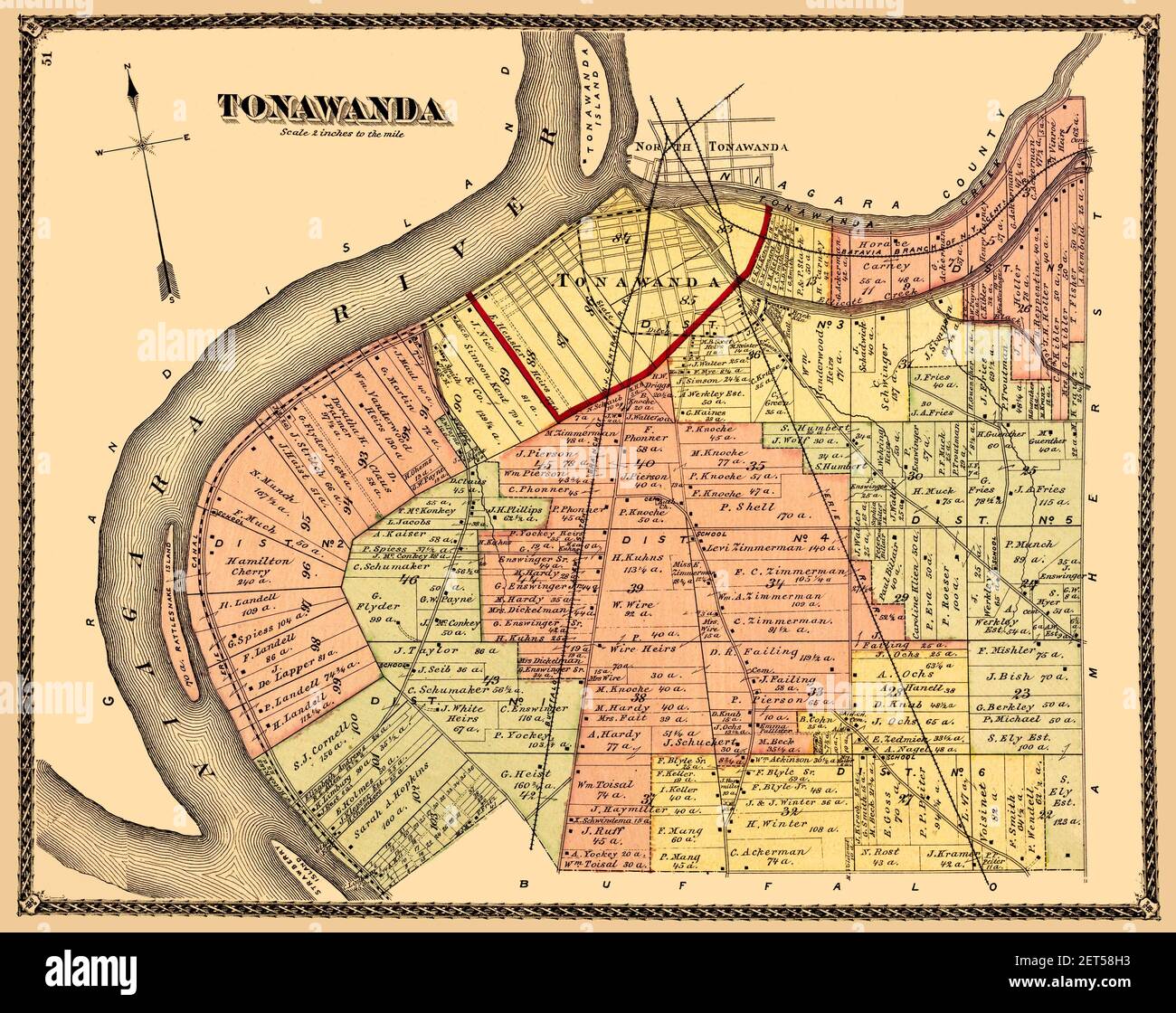 Mapa de Tonawanda NY 1880. Mapa antiguo de Tonawanda, Nueva York, con