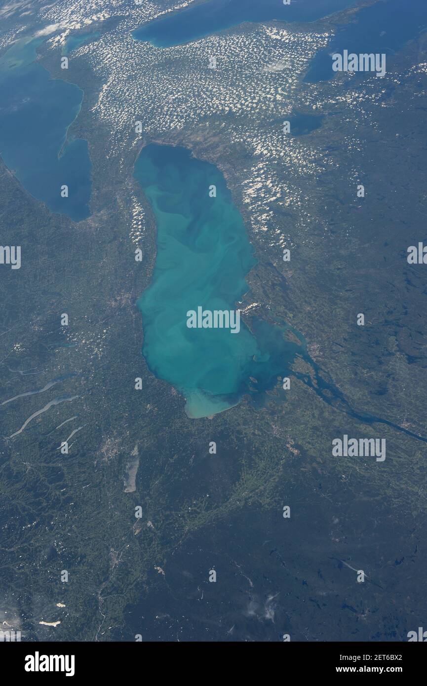 Plancton Bloom y el Lago Ontario, 24 de agosto de 2013, desde la Estación Espacial Internacional, por NASA/DPA Foto de stock