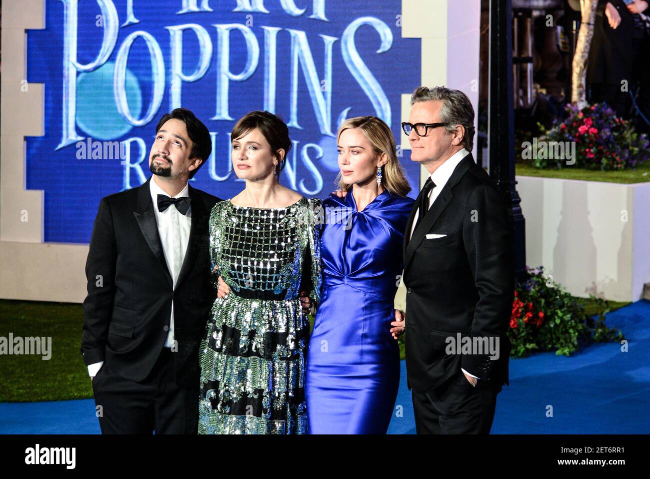 LIN-Mauel Miranda, Emily Mortimer, Emily Blunt y Colin Firth asistieron al estreno europeo de Mary Poppins Returns en el Royal Albert Hall en Londres, Reino Unido el 12 de de 2018. (