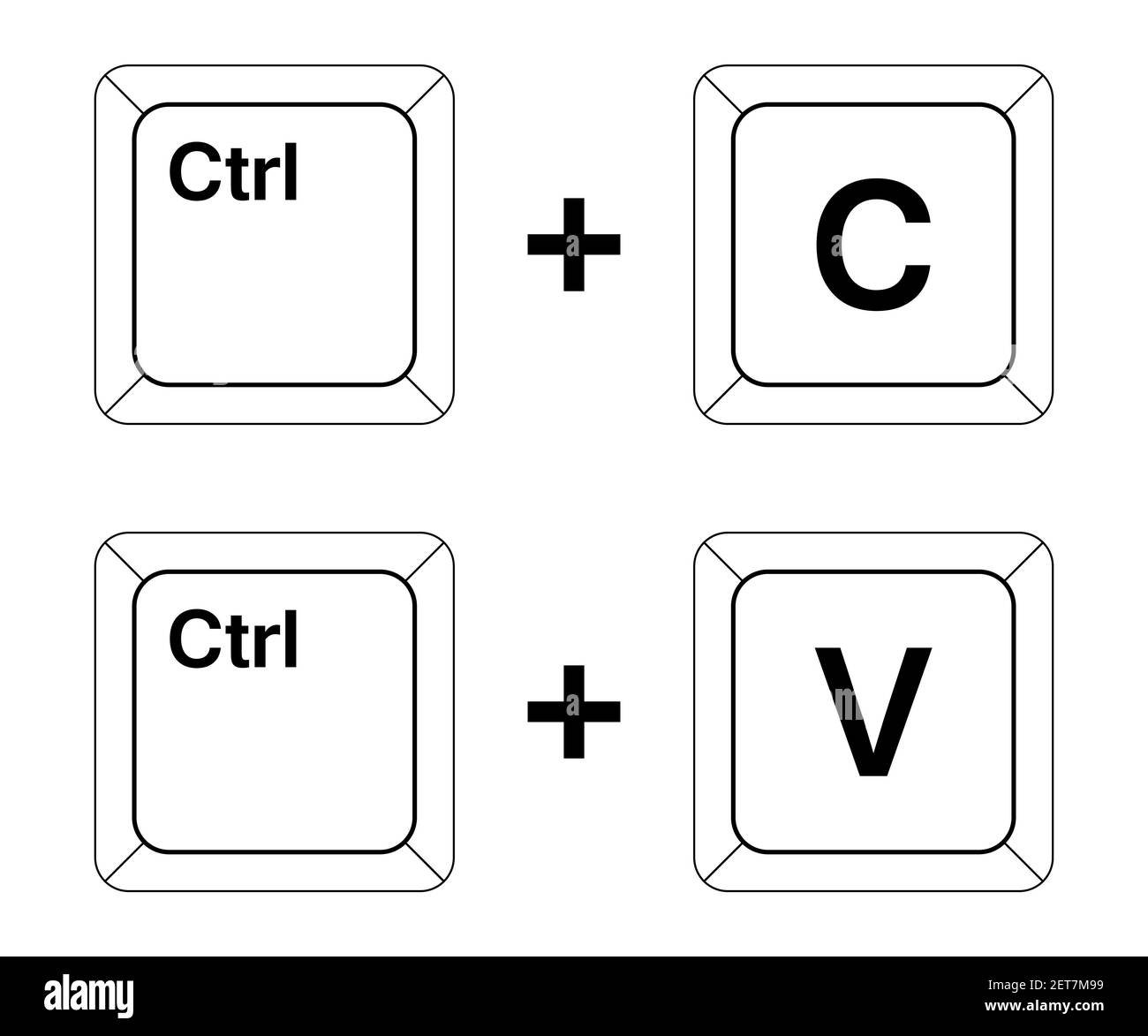 Teclas Ctrl C, Ctrl V en el teclado, copiar y pegar la combinación de teclas.  Inserte un método abreviado de teclado para dispositivos Windows. Iconos  del teclado del ordenador. Vect Imagen Vector