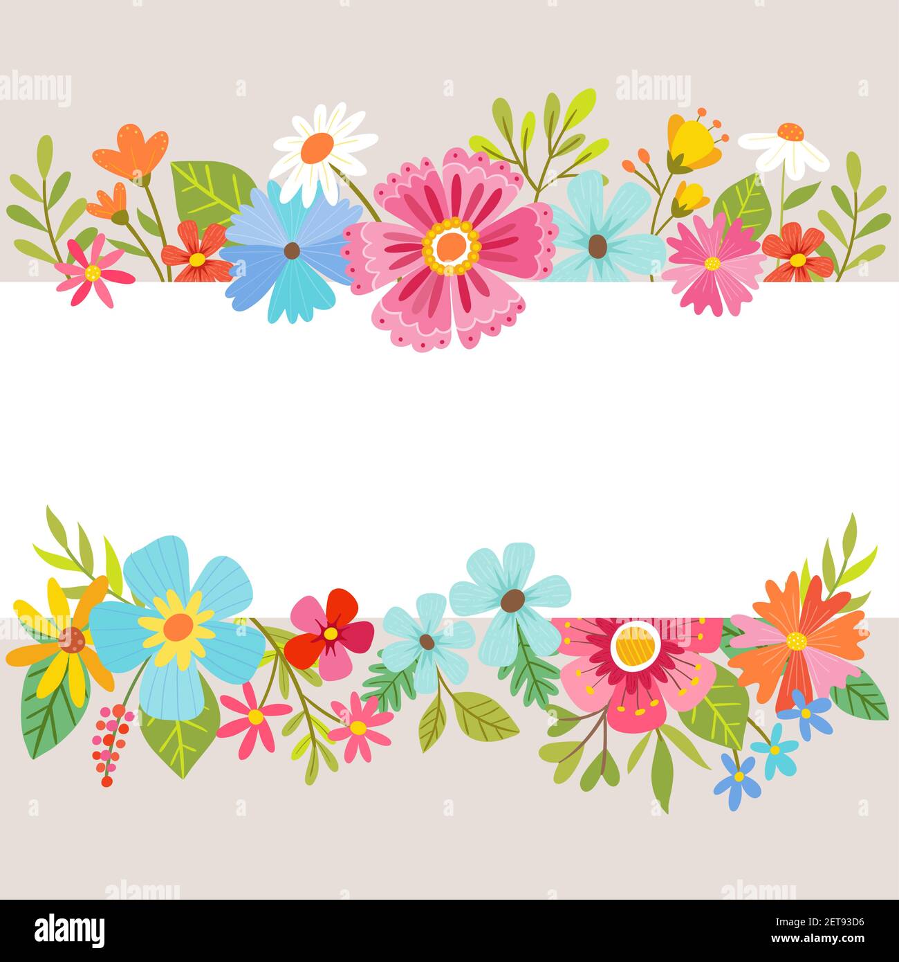 Primavera de fondo floral con dibujos animados flores. Diseño vectorial,  perfecto para el diseño de tarjetas de felicitación Imagen Vector de stock  - Alamy
