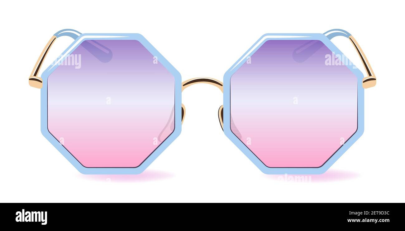 Gafas de sol octogonales de moda con lentes de gradiente transparentes en  púrpura y rosa. Vista frontal. Ilustración vectorial realista aislada en la  espalda blanca Imagen Vector de stock - Alamy