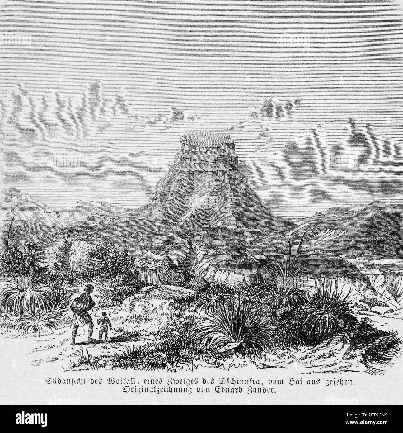 La montaña Basalt de Woikall, hoy Parque Nacional, Abyssina, Etiopía, África Oriental, Dr. Richard Andree, Abessinien, Land und Volk, Leipzig 1869 Foto de stock