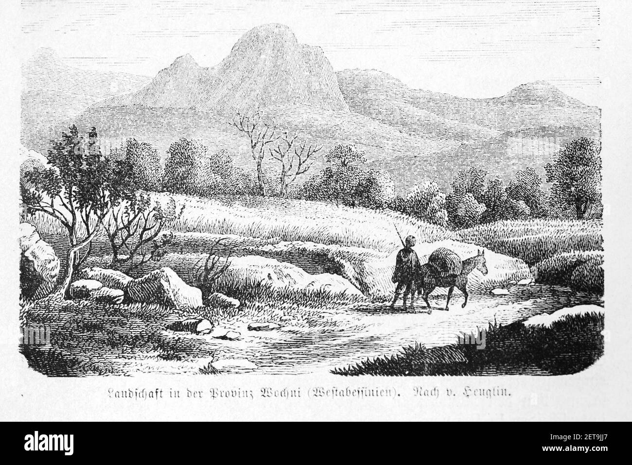 Paisaje en una provincia occidental, Abyssina, Etiopía, África Oriental, Dr. Richard Andree, Abessinien, Land und Volk, Leipzig 1869 Foto de stock