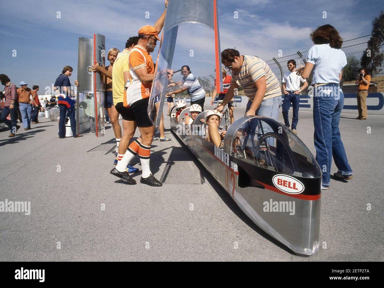 World Human Powered Speed Championship Riverside Race Track California USA 1980 Foto de stock