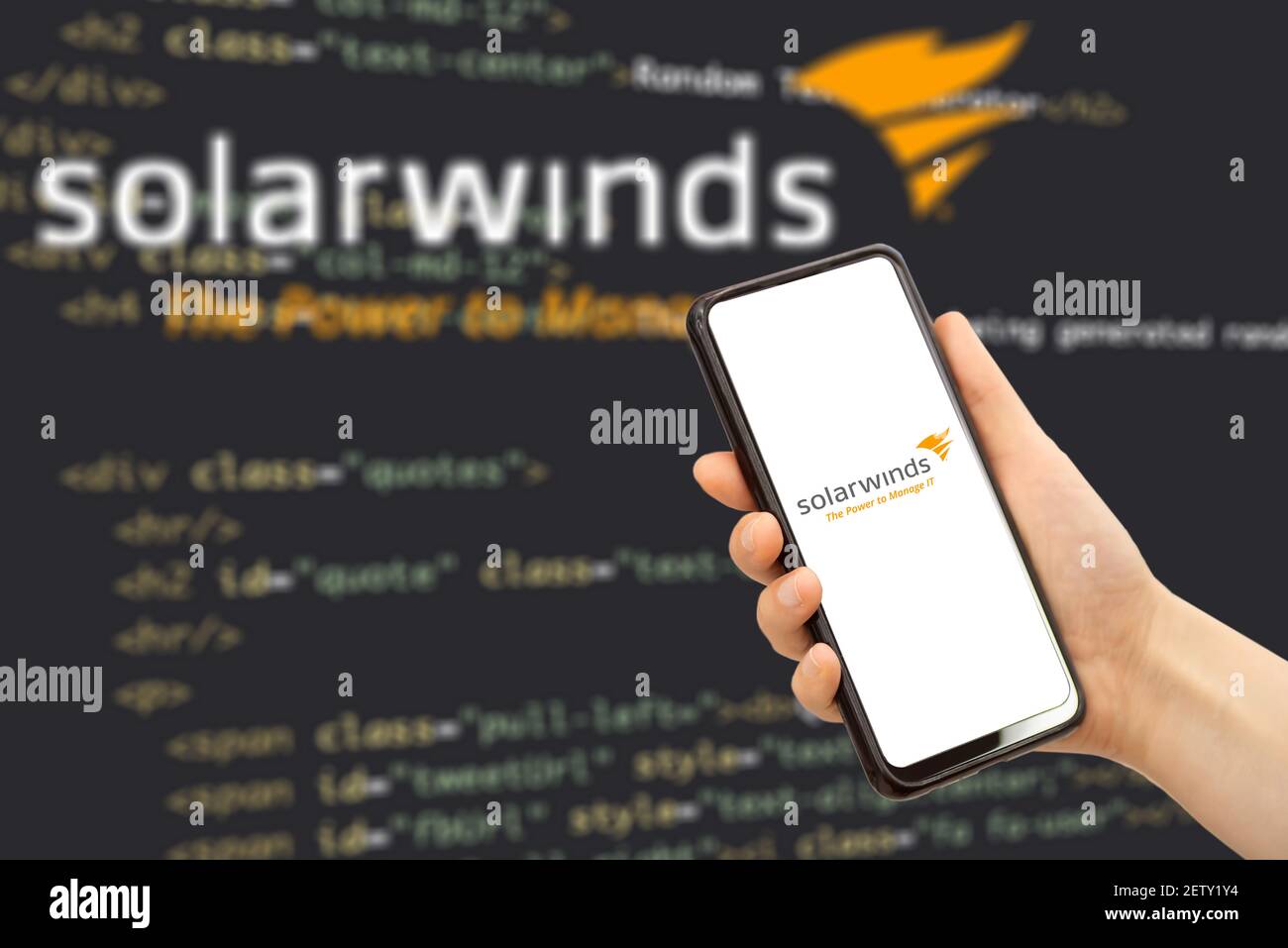 Compañía SolarWinds. Logotipo de la tecnología SolarWinds en la