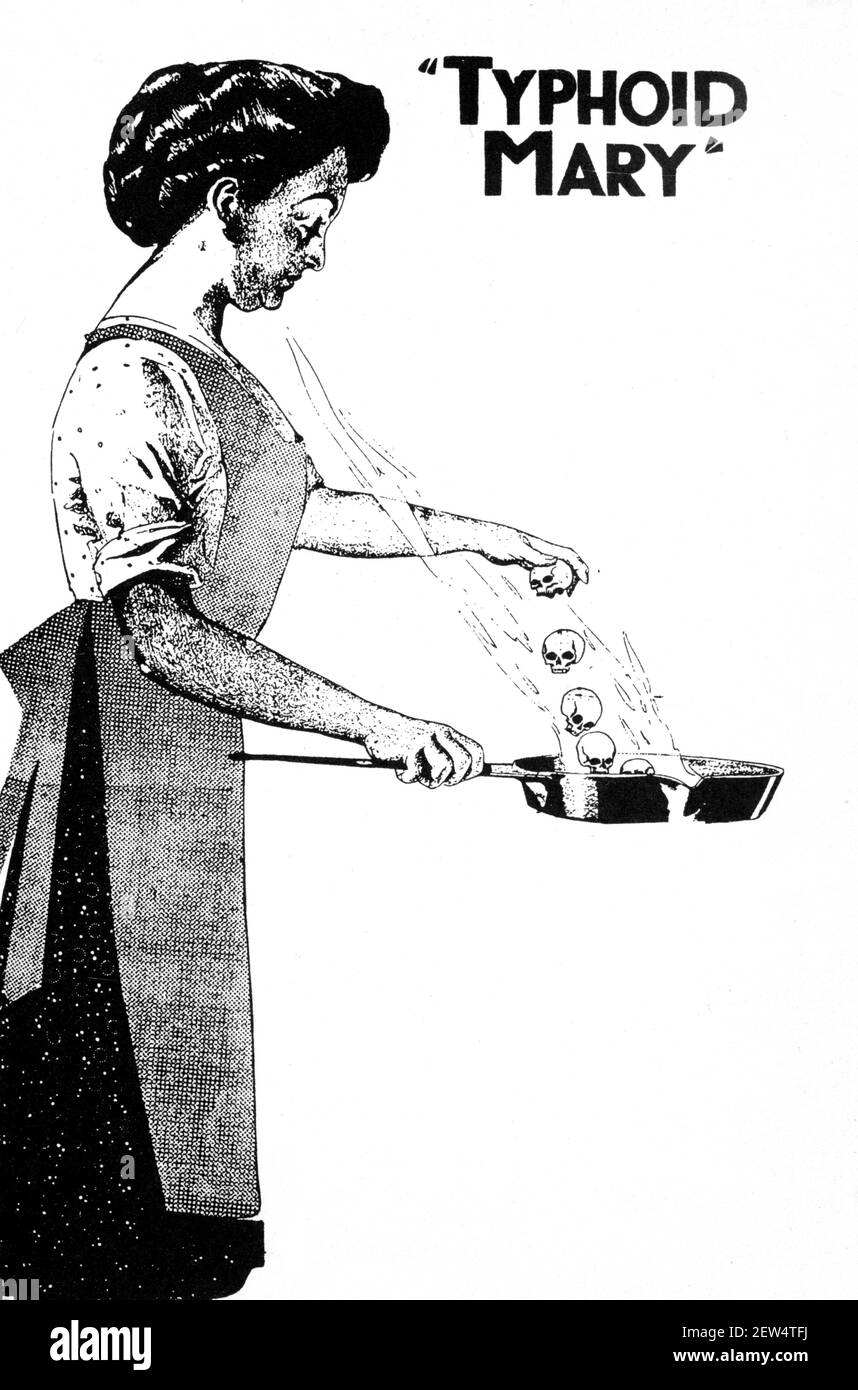 Tifoidea María. Una ilustración de la revista de 1909 de Mary Mallon (1869-1938), también conocida como Typhoid Mary, quien era una cocinera irlandesa que se cree que infectó a 53 personas con fiebre tifoidea, tres de las cuales murieron. Fue la primera persona en los Estados Unidos identificada como portadora asintomática de la enfermedad Foto de stock