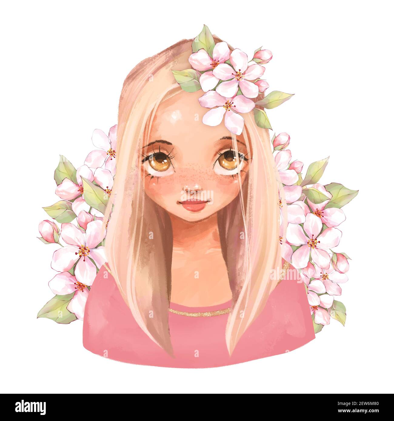 Retrato de dibujos animados de primavera de la joven hermosa mujer  Fotografía de stock - Alamy