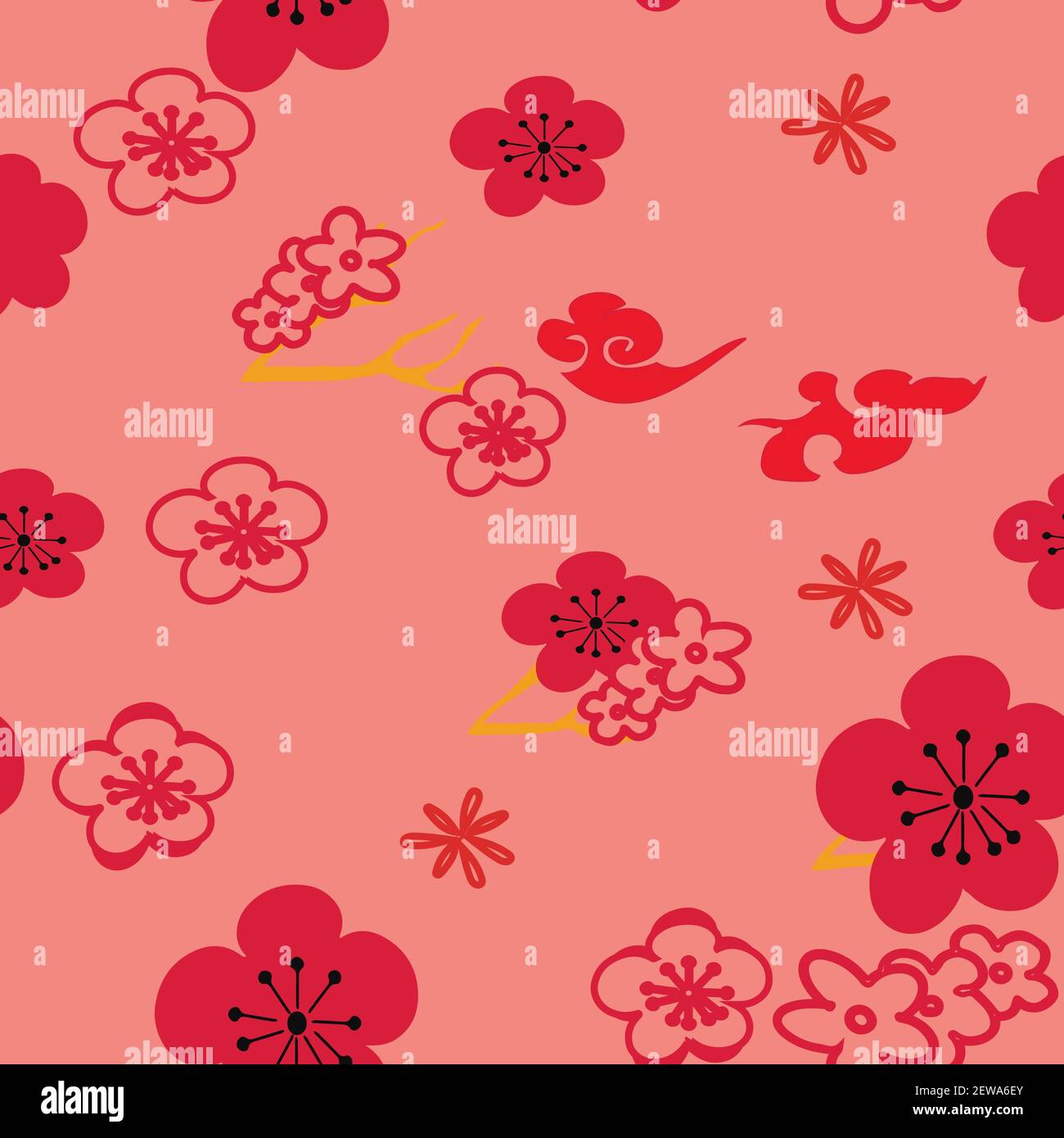 Vector color pastel fondo rojo rosa cerezo flores flor, sin costuras patrón  de fondo Imagen Vector de stock - Alamy