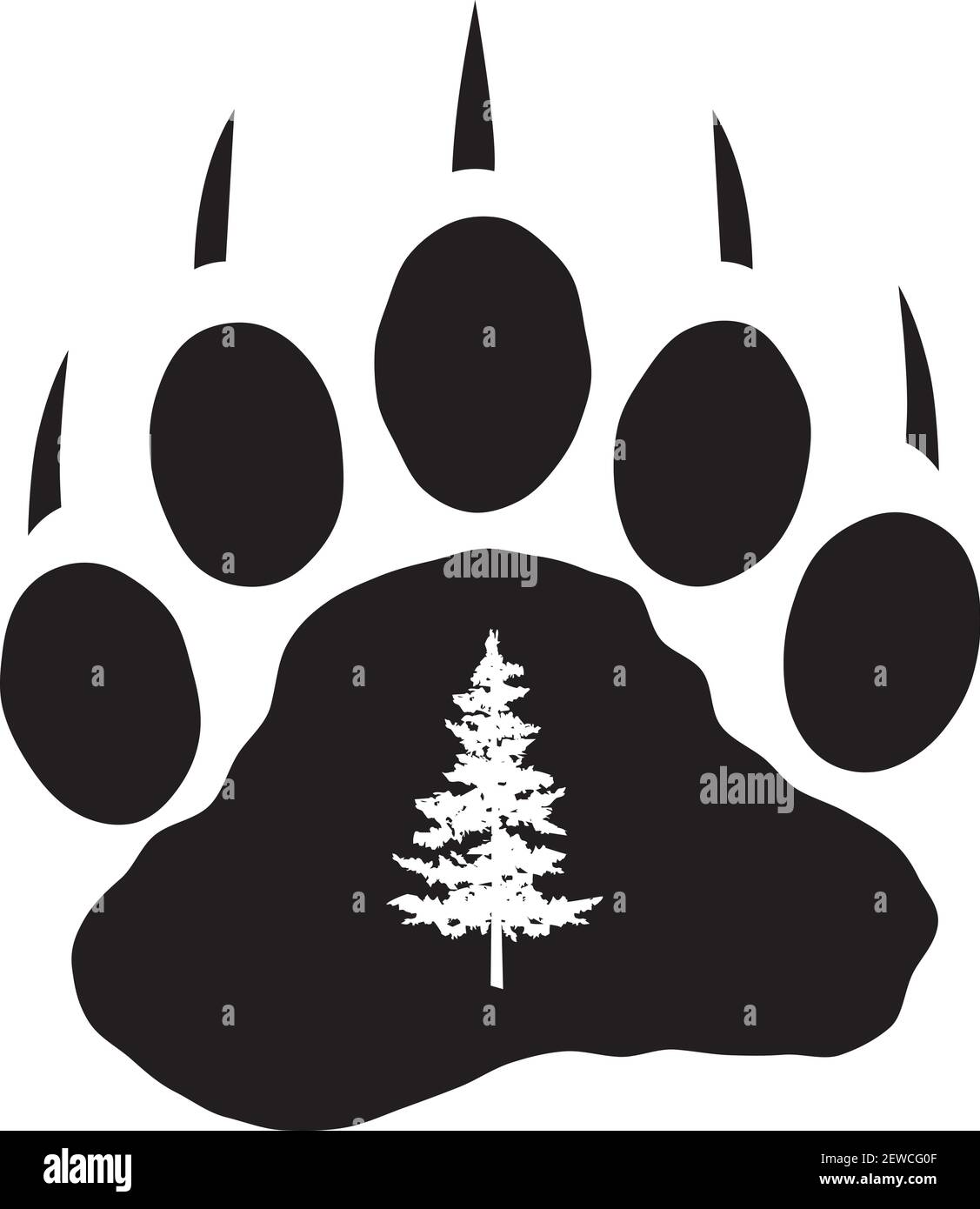 ilustración vectorial de una pata de oso con una silueta de pino. Ilustración del Vector