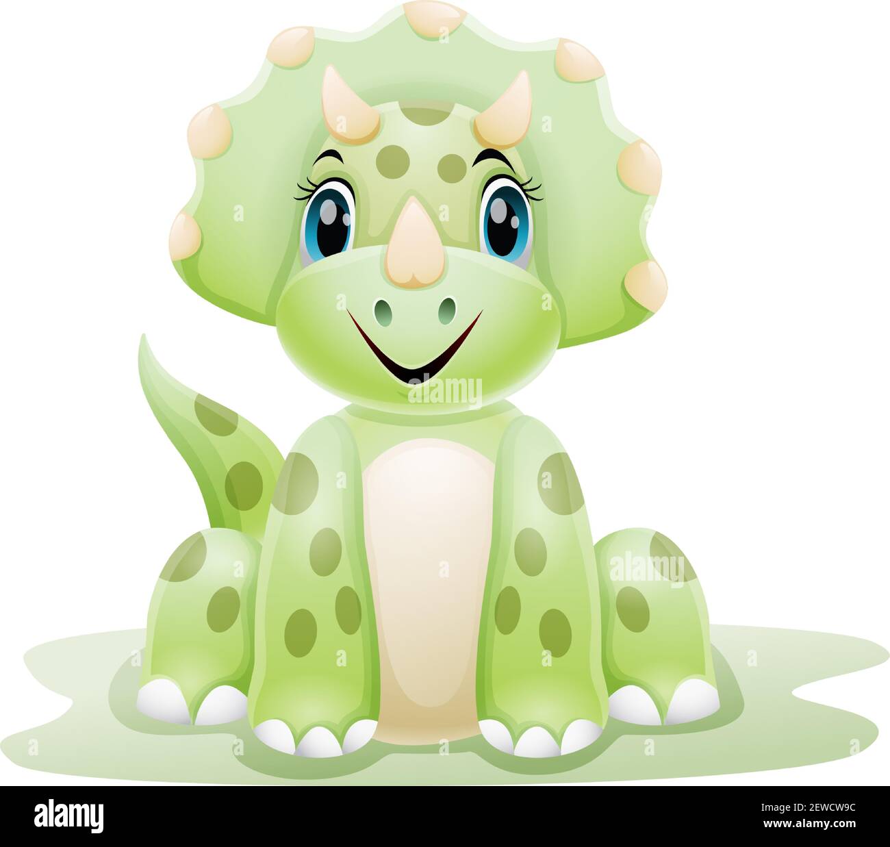 Cartoon verde bebé triceratops dinosaurio sentado Imagen Vector de