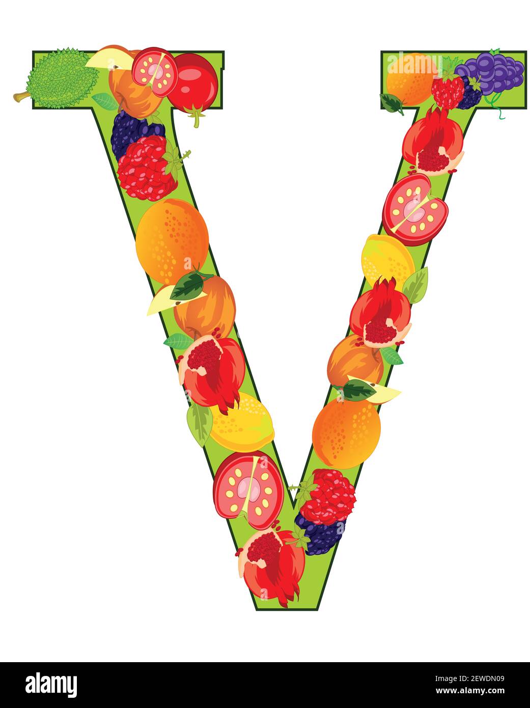 Letra V inglés de la fruta sobre fondo blanco está aislado Imagen