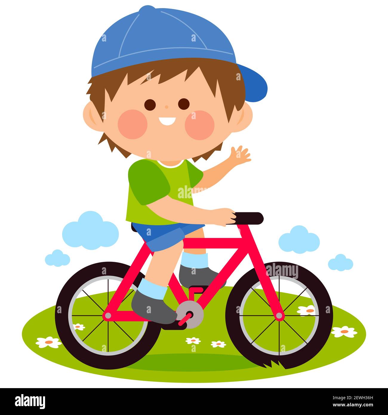 Un niño feliz montando en bicicleta en el parque Fotografía de stock - Alamy