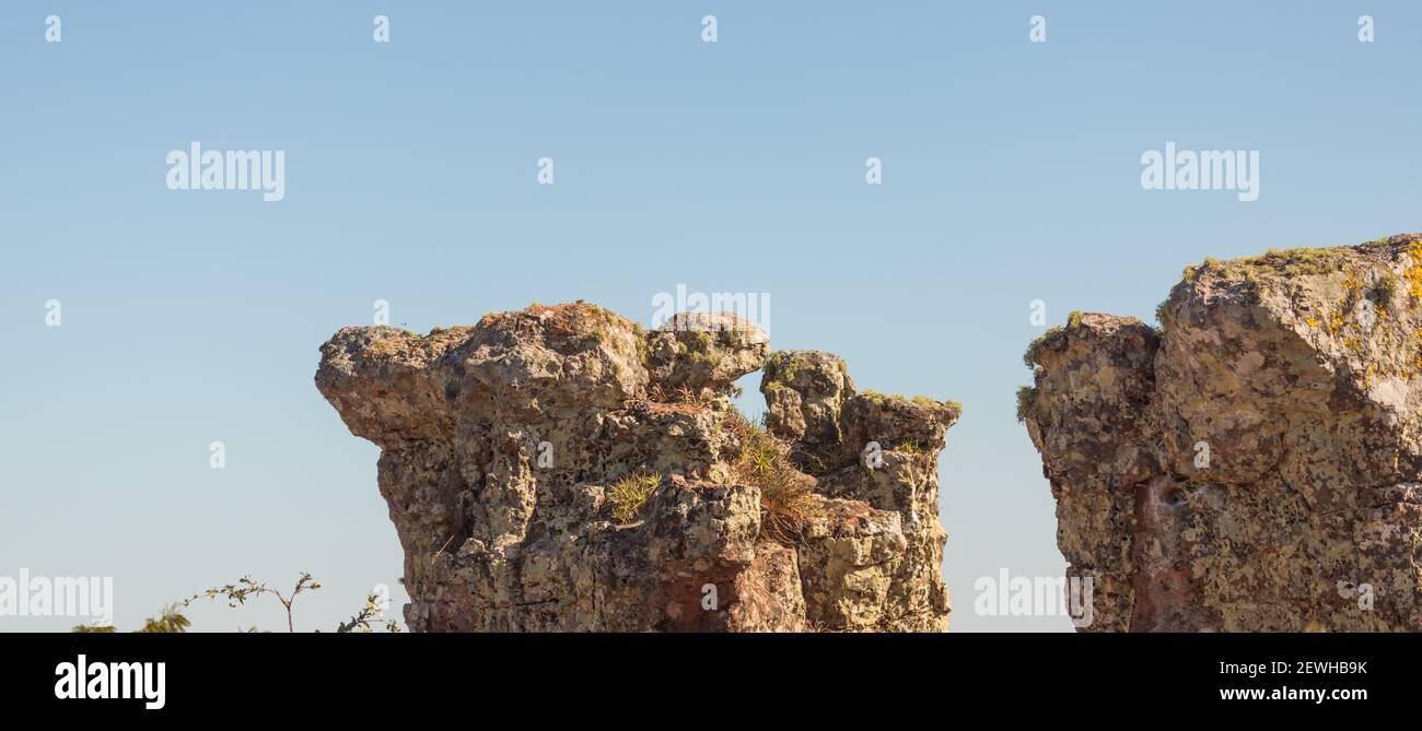 Formación rocosa en el Cidade de Pedra en el Parque Nacional Chapada dos Guimaraes en Mato Grosso, Brasil Foto de stock
