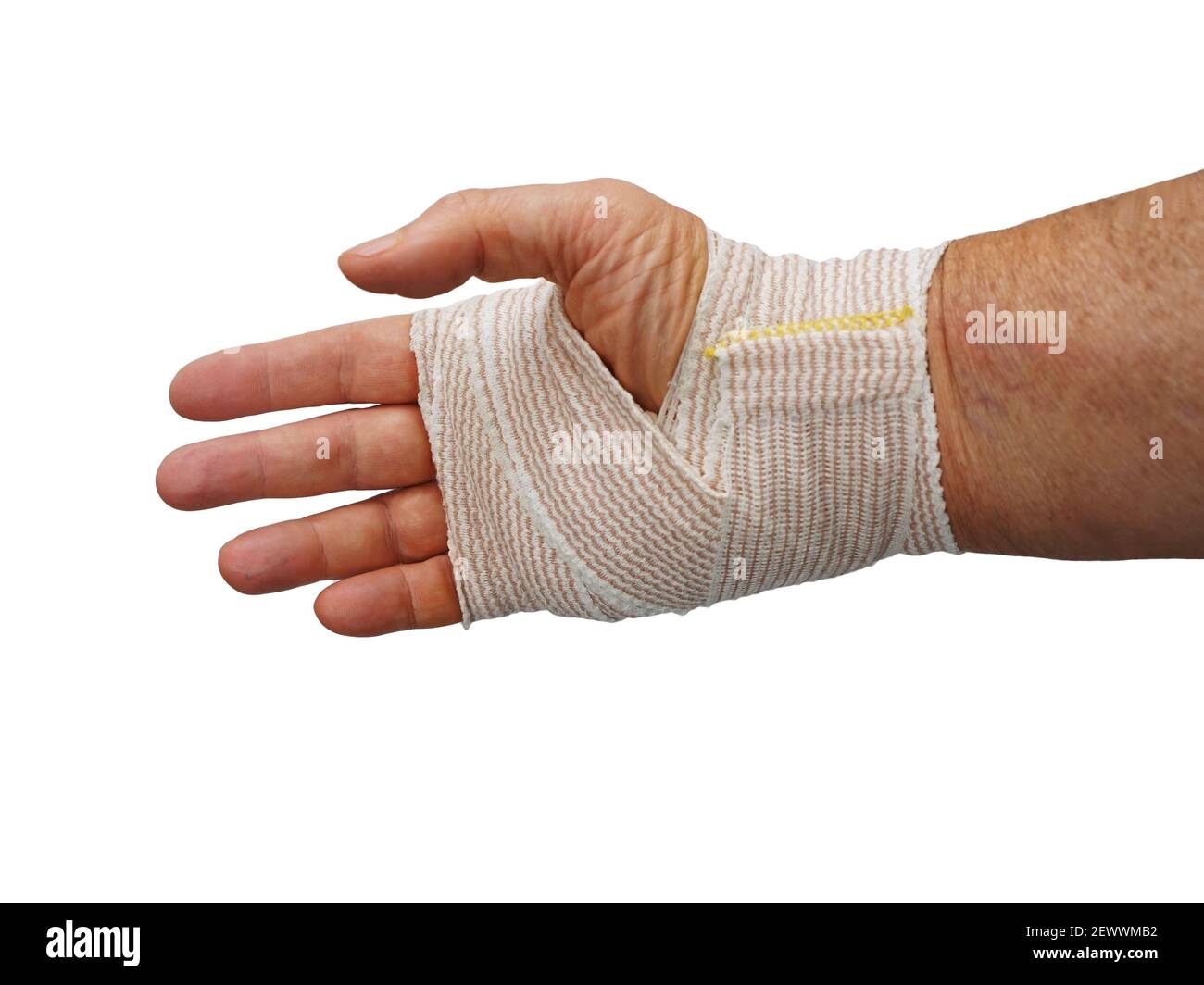 Vendaje médico elástico en la mano derecha y la muñeca del hombre  Fotografía de stock - Alamy