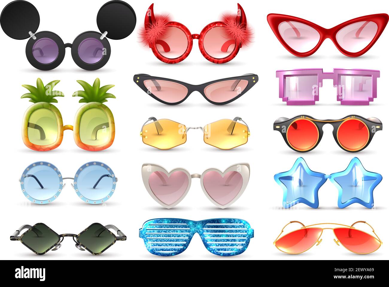 Carnaval fiesta disfraz disfraz gafas corazón estrella gato ojo en forma  divertido gafas de sol realista conjunto aislado ilustración vectorial  Imagen Vector de stock - Alamy