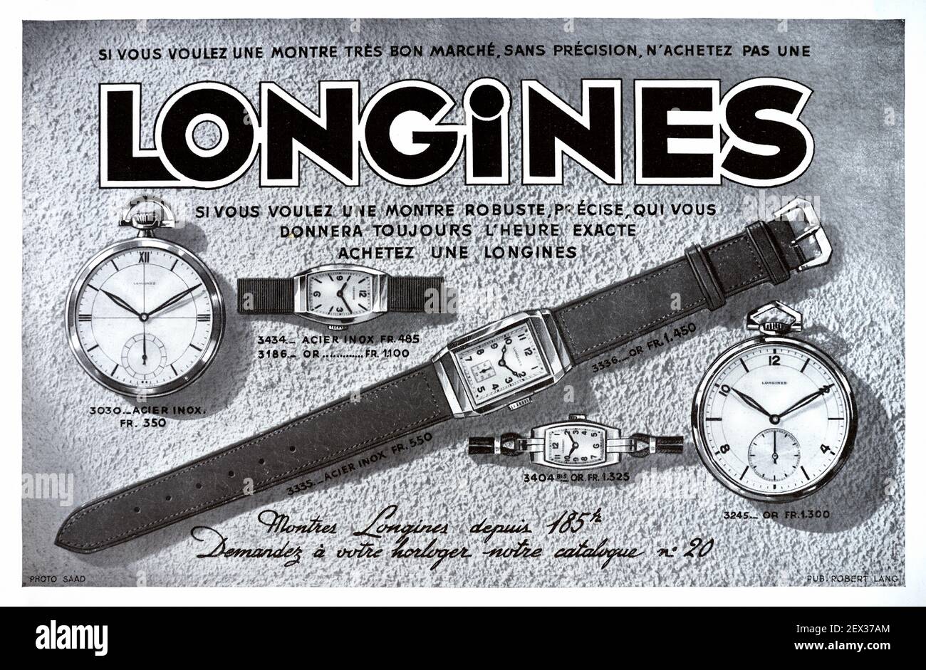 Vintage Anuncio, Publicidad o Publicidad para Relojes Longines, Relojes de  mujeres o Relojes de pulsera 1935 Ilustración Fotografía de stock - Alamy