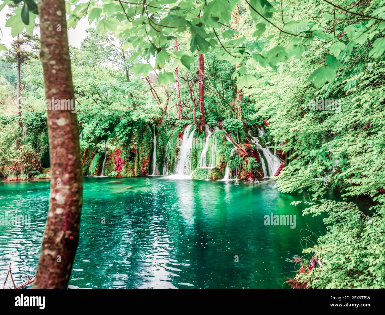 Parque nacional de los lagos de Plitvice artístico creativo color alterado Foto de stock