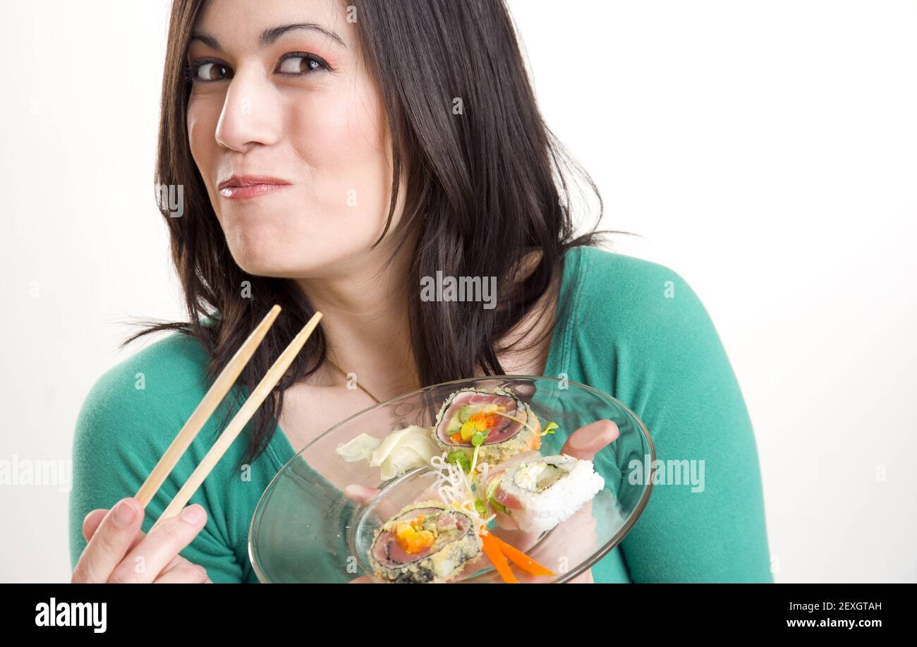 Con Sushi Smilin Foto de stock