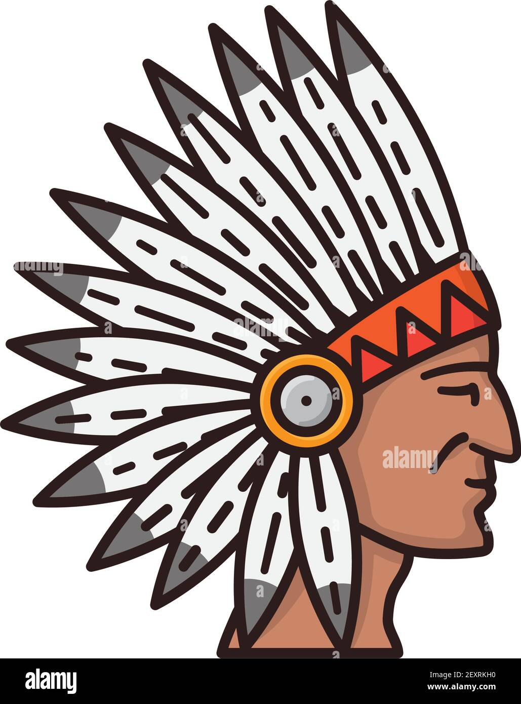 Cabeza india nativa americana con ilustración de vector de hedredirecciones tradicional para Día de los nativos Americanos el 12 de octubre Ilustración del Vector