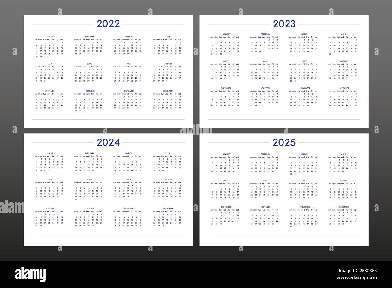 calendario 2022 2023 2024 2025 fijado en estilo estricto clásico