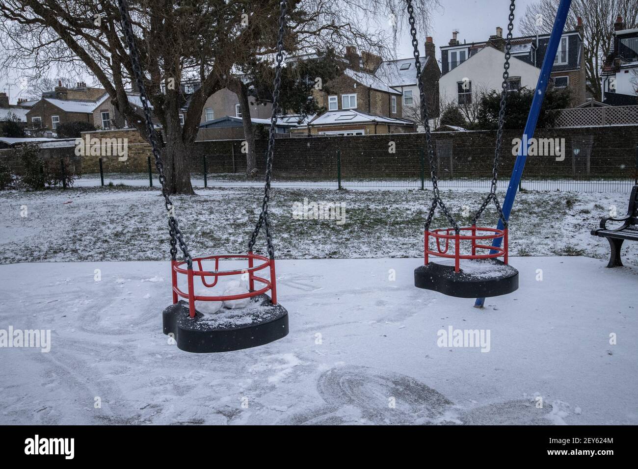 Temperaturas congeladas en Dundonald Park, South Wimbledon, Southwest London, England, UK Foto de stock