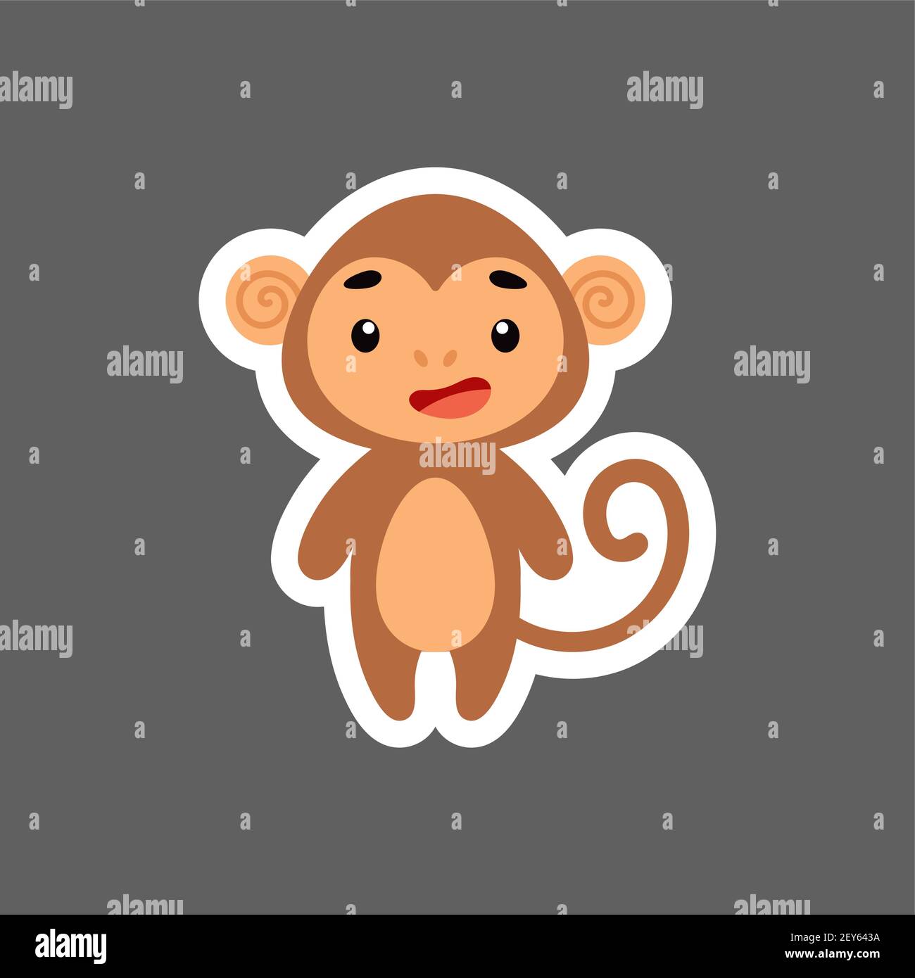 Cute pequeño bebé mono pegatina. Personaje de dibujos animados para niños  tarjetas, ducha de bebé, invitación de cumpleaños, interior de la casa.  Plato de chiles de colores brillantes Imagen Vector de stock -