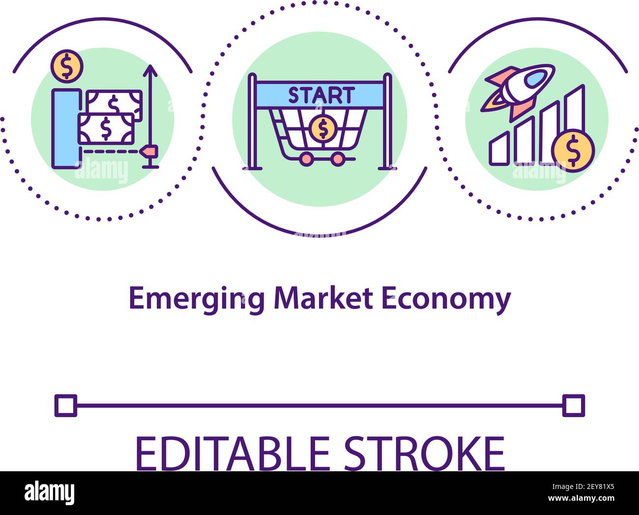 Icono del concepto de economía de mercado emergente Ilustración del Vector