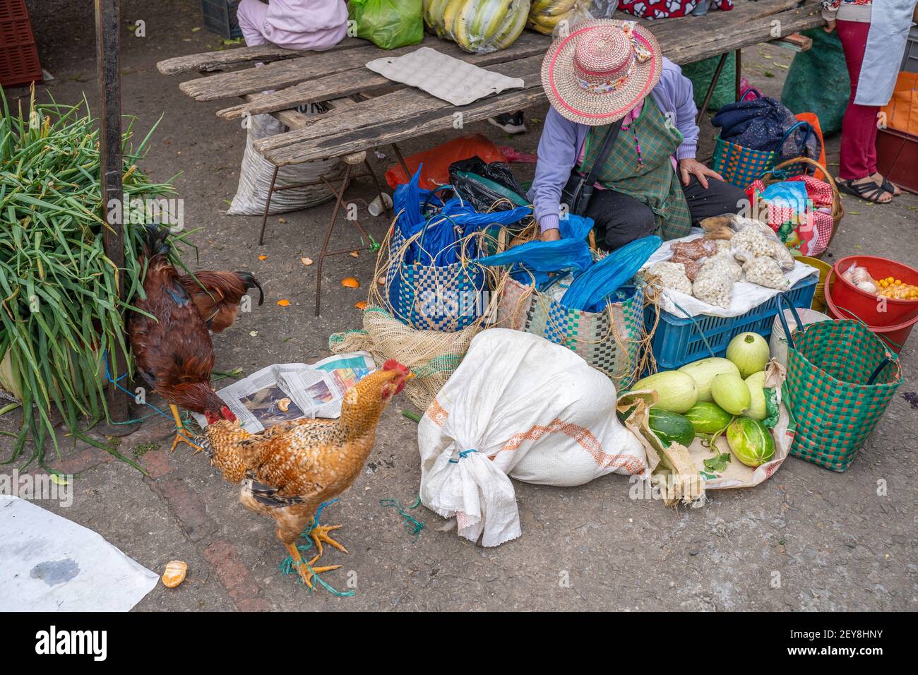 Venta de frutas y verduras en el mercado Villa de Leyva, Boyacá, Colombia Foto de stock