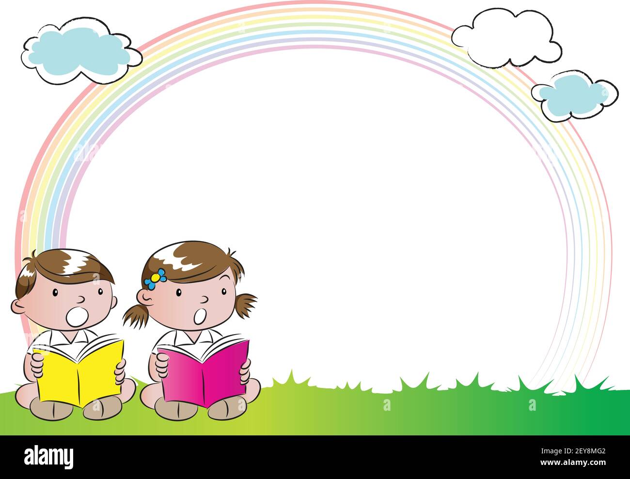 vector dibujos animados niños leyendo marco borde fondo Imagen Vector de  stock - Alamy