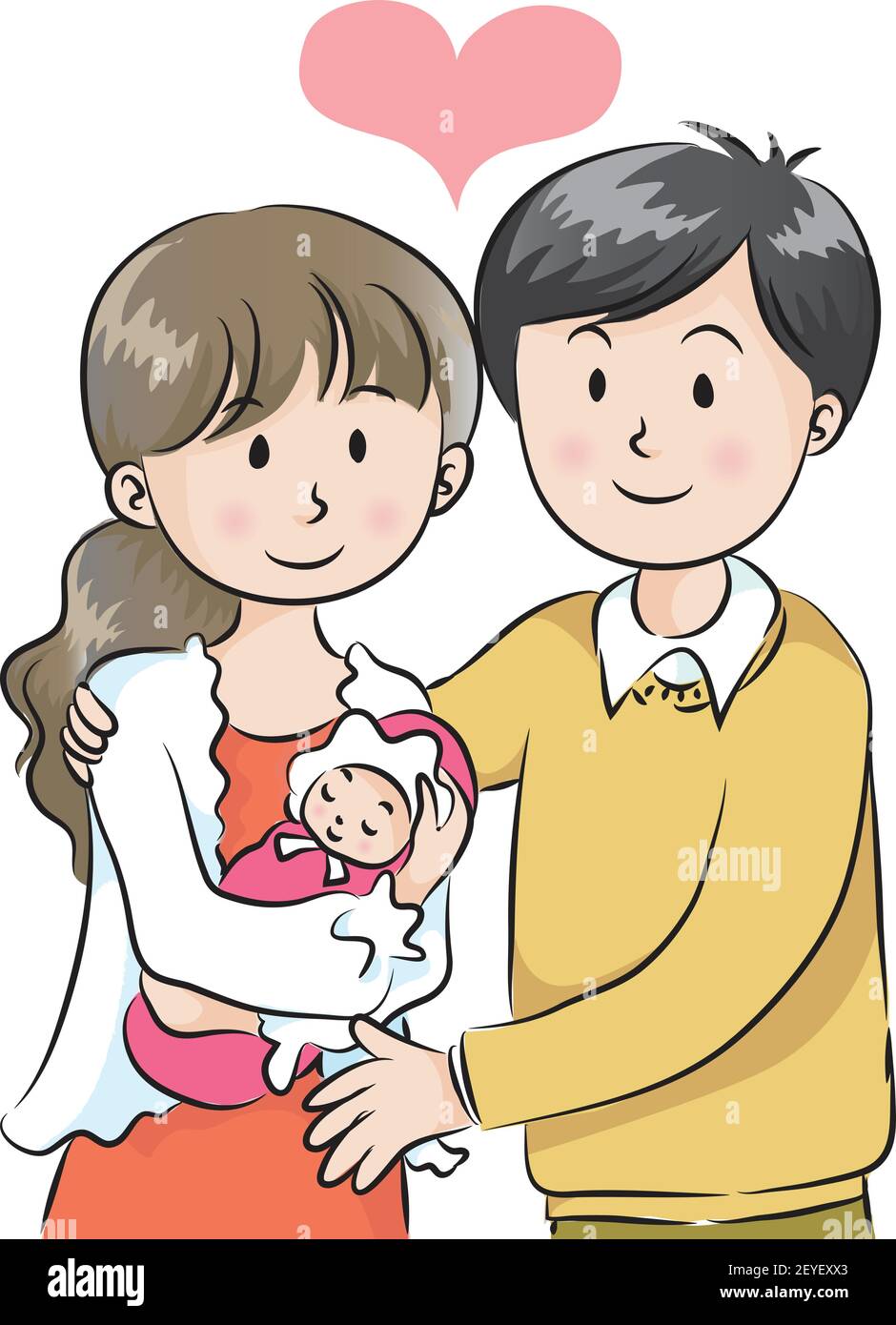 Dibujo vectorial padres jóvenes y recién nacidos Imagen Vector de stock -  Alamy
