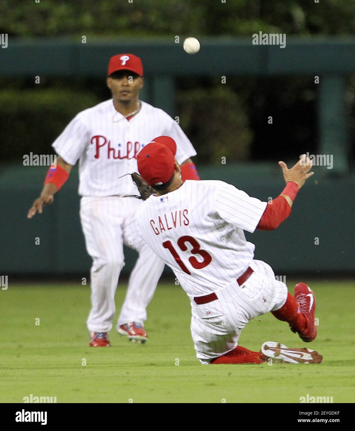 Philadelphia Phillies shortstop Freddy Galvis (13) prepares for the game  against the Colorado Rockies, July 10, 2016 in Denver. (Margaret Bowles via  AP Images Stock Photo - Alamy