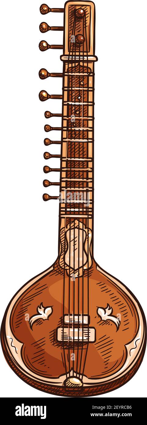Sitar indio aislado instrumento de cuerda enlucida. Vector herramienta  musical retro, música clásica Hindustani Imagen Vector de stock - Alamy