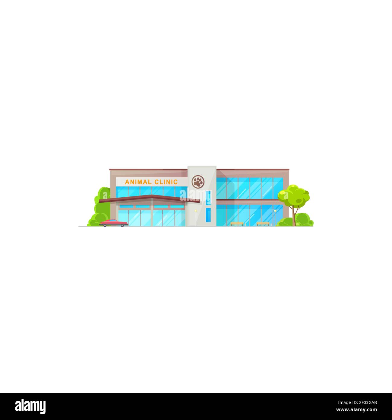 Clínica de animales edificio fachada centro veterinario aislado con