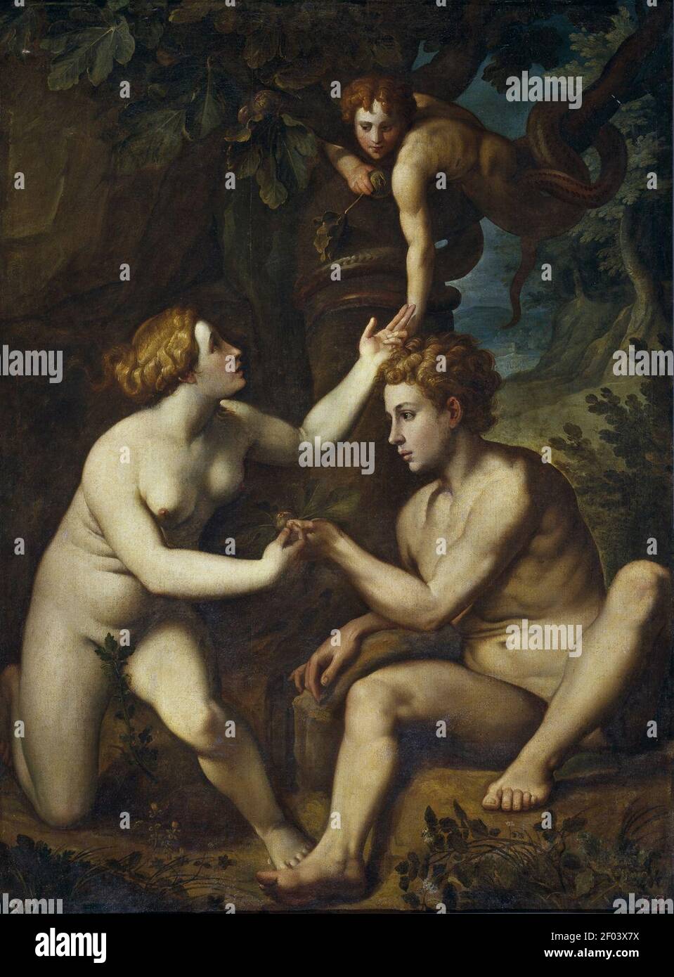 Pietro Facchetti - Adamo ed Eva ricevono dal frutto proibito. Foto de stock