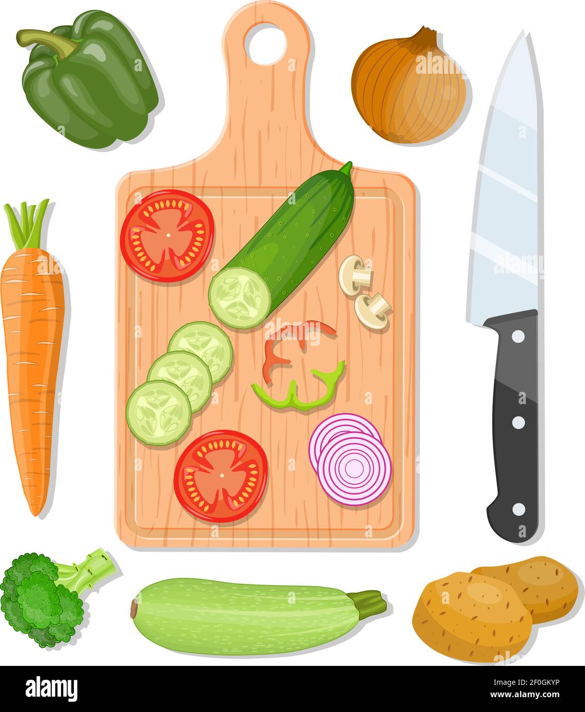 Picar tomate en tabla de cortar icono de cocina de dibujos