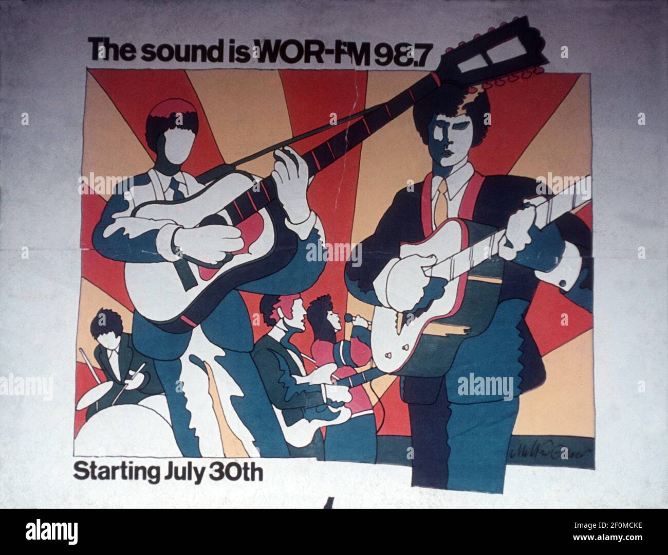 Un cartel publicitario del metro para la primera estación de radio FM de  rock alternativo de Nueva York, WOR-FM, a partir de julio de 1967. El  cartel fue diseñado por Milton Glaser. (