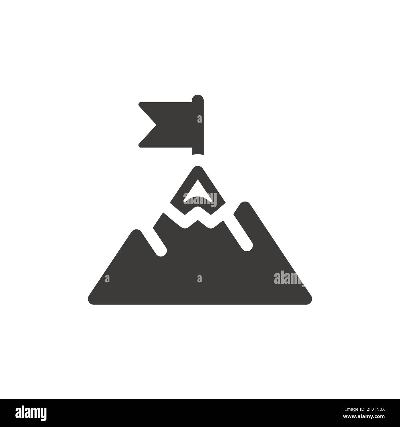 Pico de montaña con bandera negro vector icono. Símbolo de éxito empresarial, logro y objetivos. Ilustración del Vector