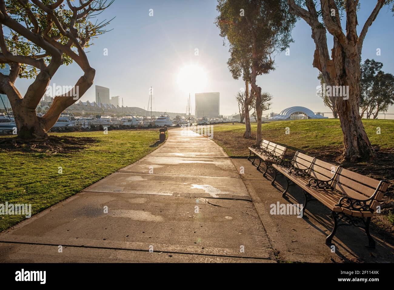 Mañana de invierno en Embarcadero Marina Park. San Diego, California, Estados Unidos. Foto de stock