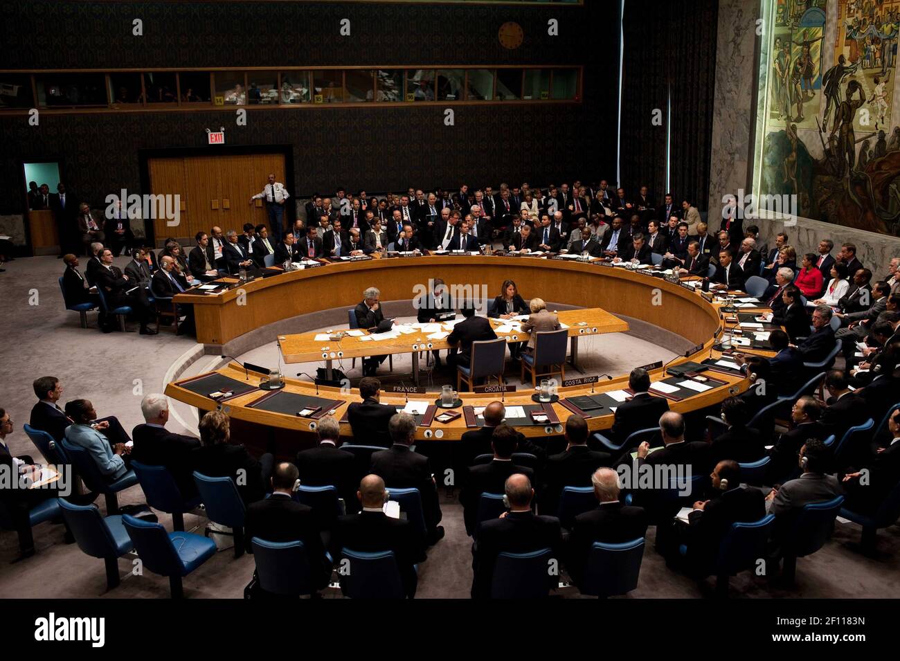24 de septiembre de 2009 - Nueva York, NY - el presidente Barack Obama preside una reunión del Consejo de Seguridad de las Naciones Unidas en la sede de la ONU en Nueva York, Nueva York, 24 de septiembre de 2009. Crédito de la Foto: Pete Souza/Casa Blanca/Sipa Press/0910141908 Foto de stock