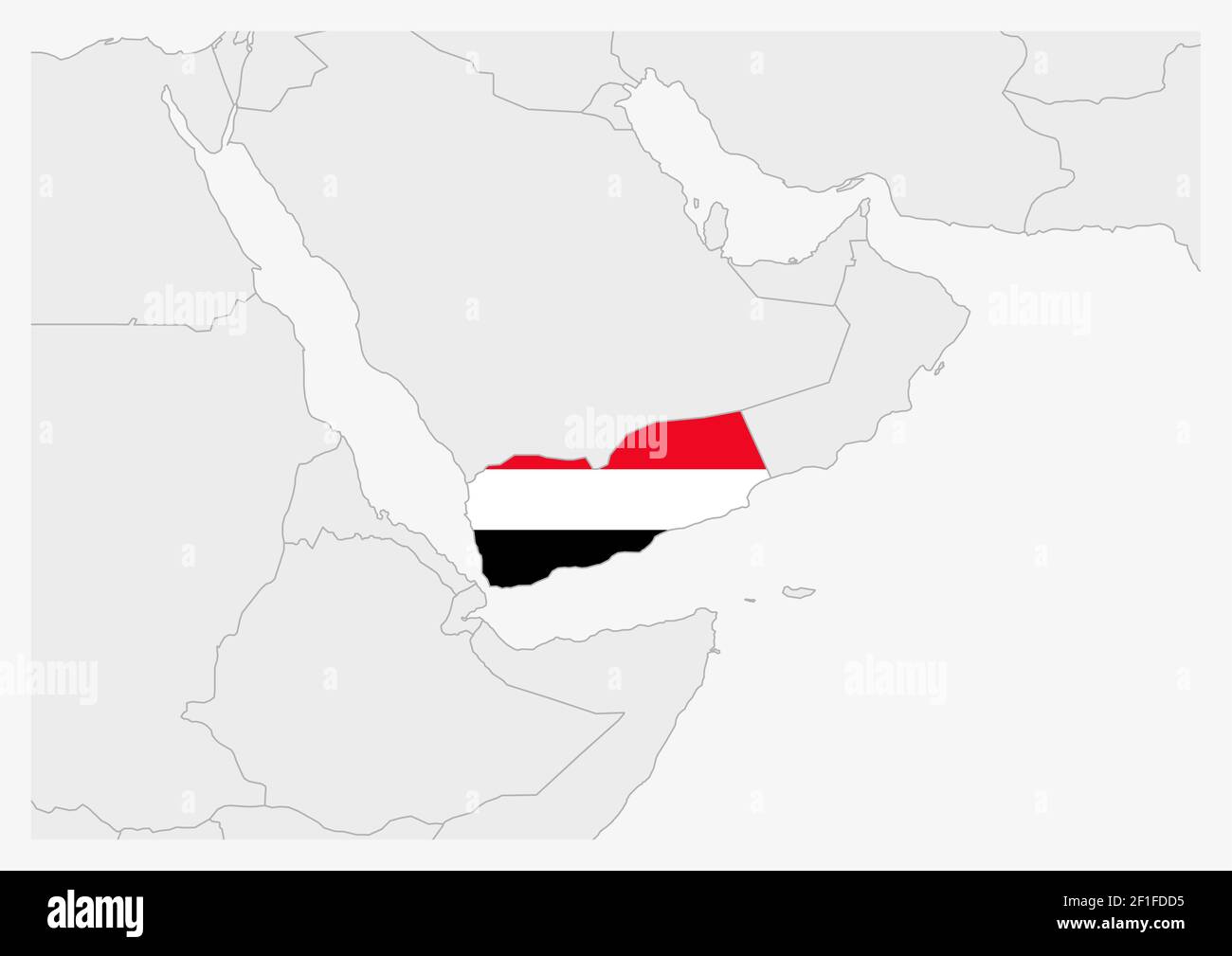 Mapa De Yemen Resaltado En Los Colores De La Bandera De Yemen Mapa Gris Con Los Países Vecinos 