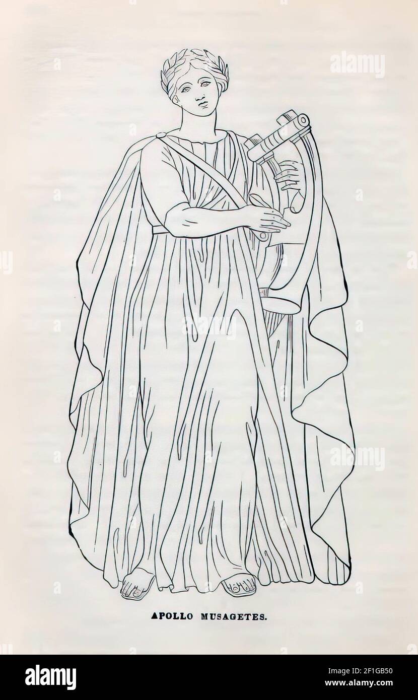 Una ilustración de un retrato de Apolo en un antiguo Texto de la mitología griega Foto de stock