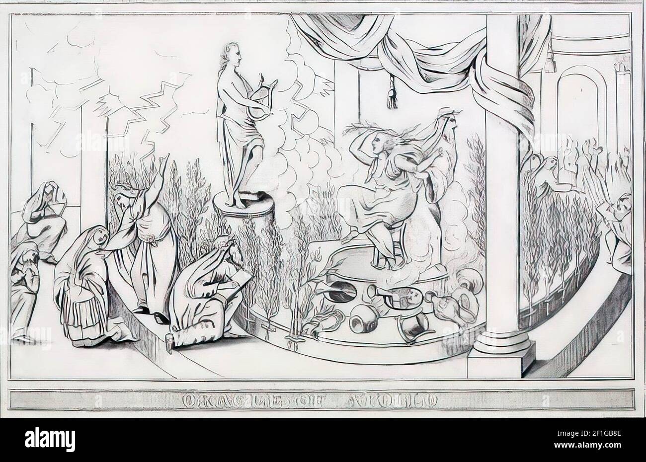 Una ilustración de un dibujo en una antigua mitología griega libro Foto de stock