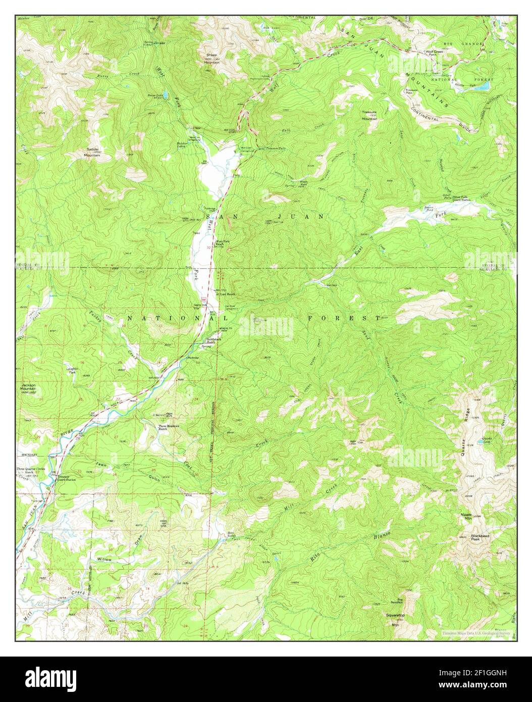 Wolf Creek Pass, Colorado, MAP 1957, 1:62500, Estados Unidos de América por Timeless Maps, data U.S. Geological Survey Foto de stock