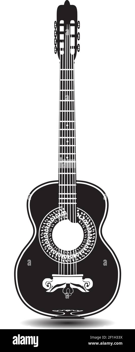 Guitarra clásica vectorial en blanco y negro Imagen Vector de stock - Alamy