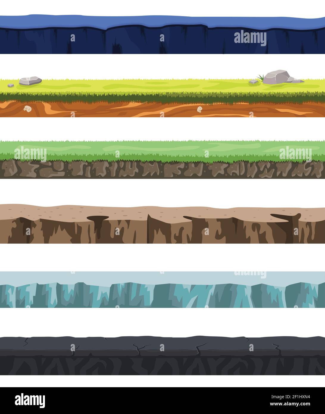Terrenos sin costuras con diferentes tipos de suelo y tierra para la  ilustración vectorial de diseño de juegos de interfaz de usuario Imagen  Vector de stock - Alamy