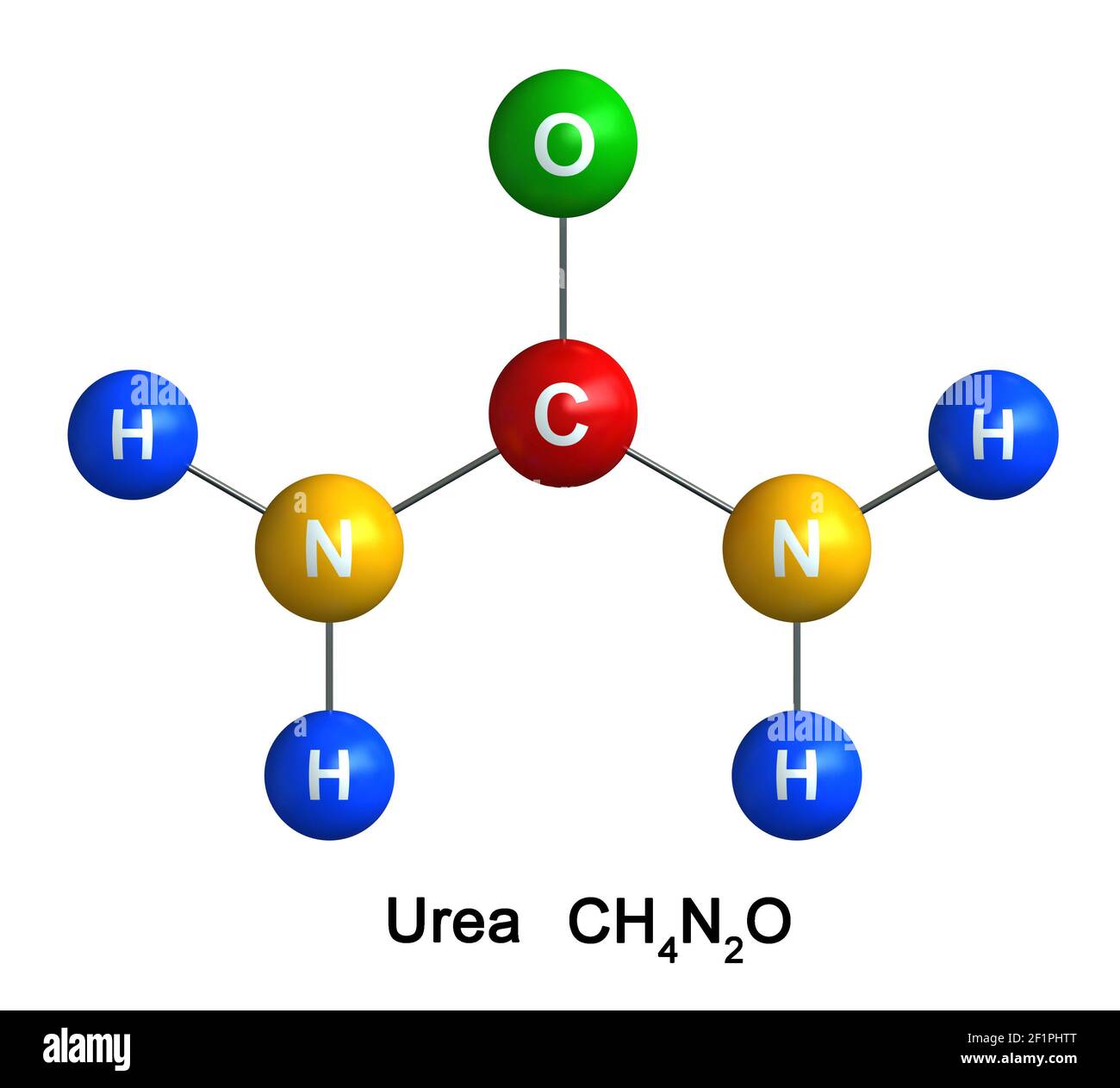 3D render de la estructura molecular de la urea aislada sobre fondo