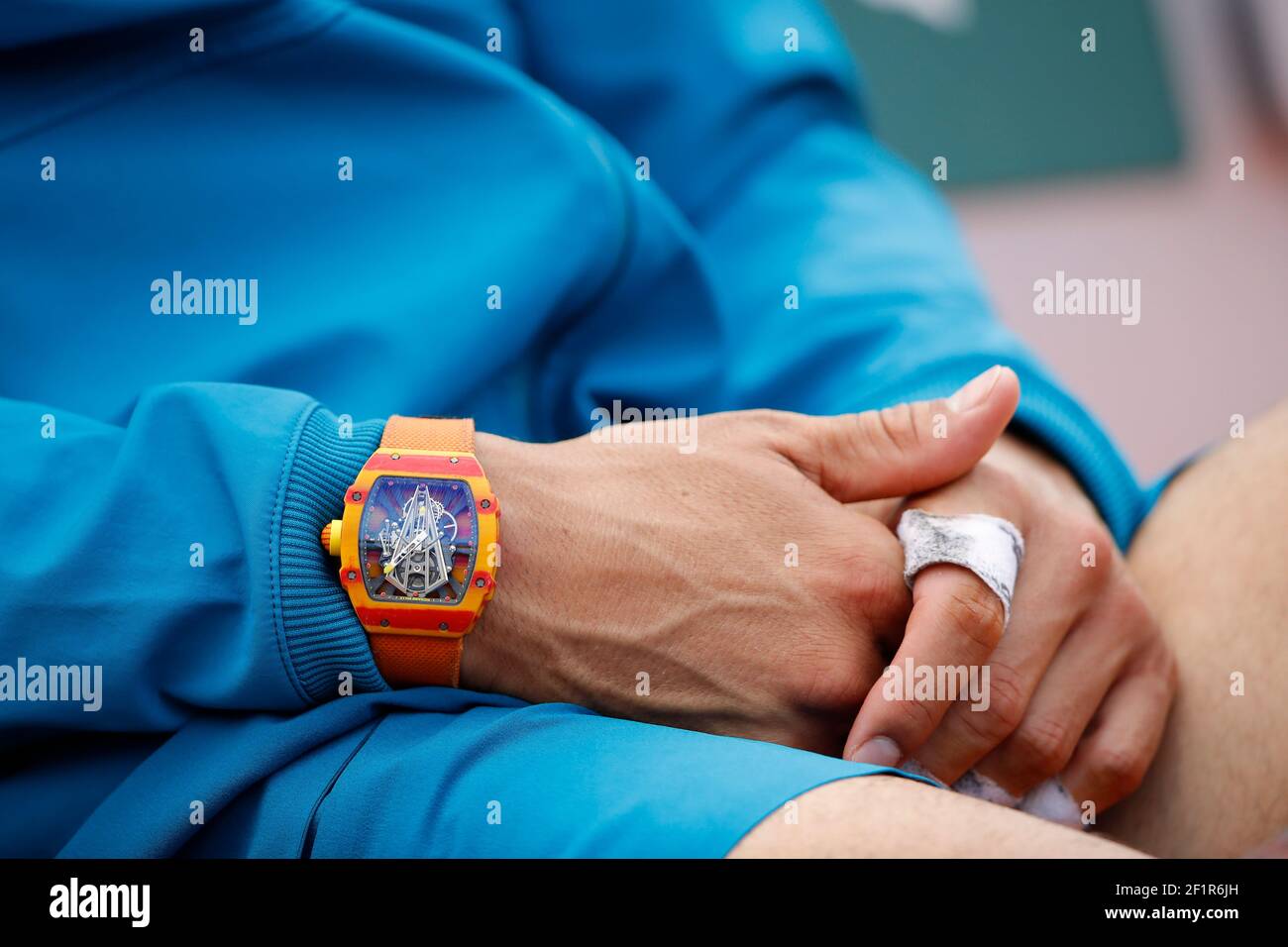 Reloj de reloj Richard Mille Rafael NADAL (ESP) durante el Abierto de Tenis  Francés Roland Garros 2018, sencillo final Men, el 10 de junio de 2018, en  el Estadio Roland Garros en